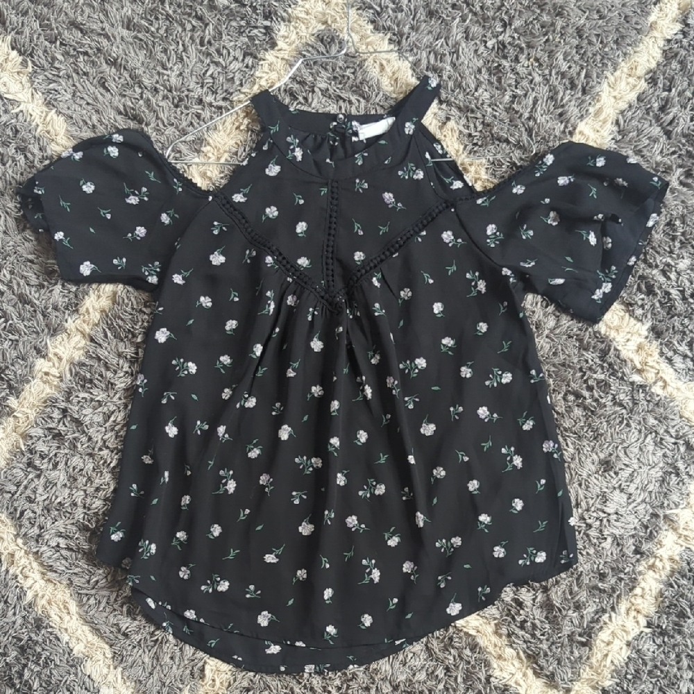 Sienna Sky Black Ditsy Floral Cold Shoulder Halter Neck Blouse Size XS - Picture 1 of 6